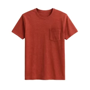 Heathered red pocket t-shirt manufactured by RYZEAL, an apparel sourcing and manufacturing company in Bangladesh