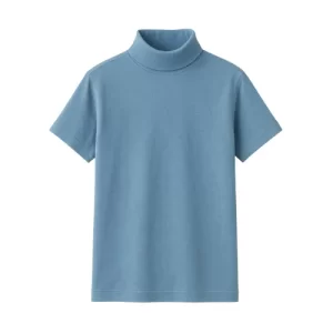 Short sleeve blue turtle neck t-shirt manufactured by RYZEAL, an apparel sourcing and manufacturing company in Bangladesh