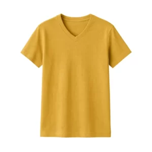 Plain mustard yellow V-neck t-shirt manufactured by RYZEAL, an apparel sourcing and manufacturing company in Bangladesh
