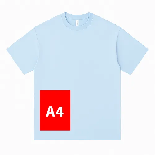 T-shirt with A4-sized print on the lower right front