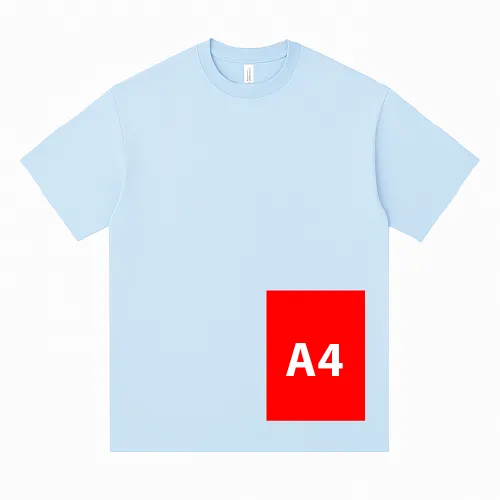 T-shirt with A4-sized print on the lower left front