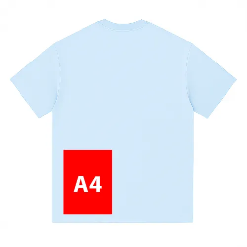T-shirt with A4-sized print on the lower left back side