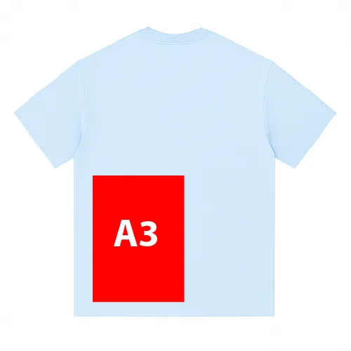 T-shirt with A3 print placed mid-back on the left side