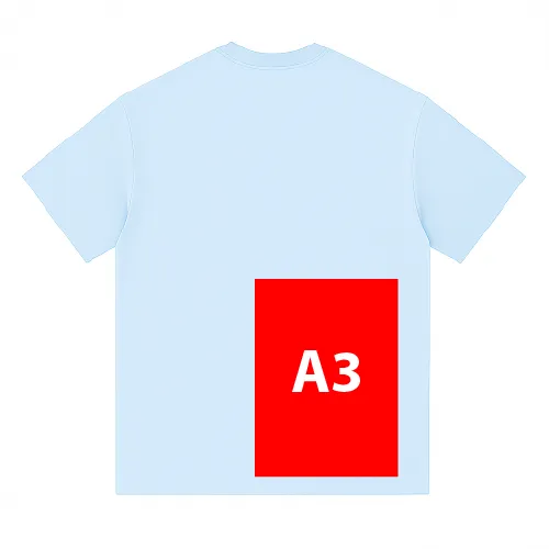 T-shirt with A3 print placed mid-back on the right side