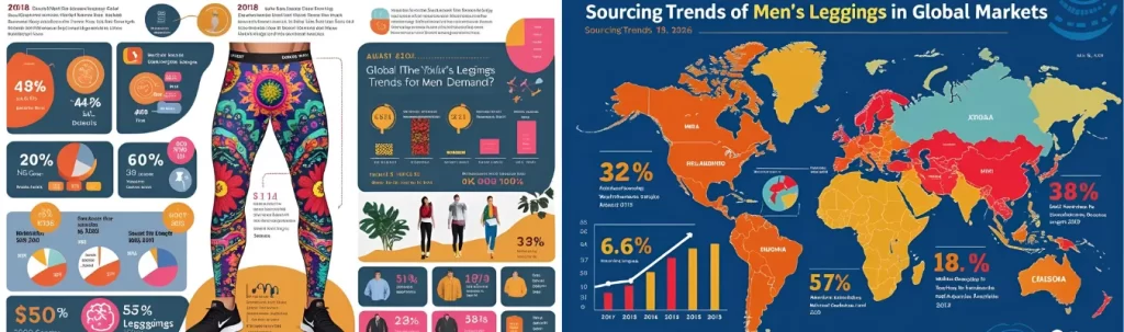 Global sourcing trends and market demand infographic for men’s wholesale leggings by RYZEAL SOURCING.