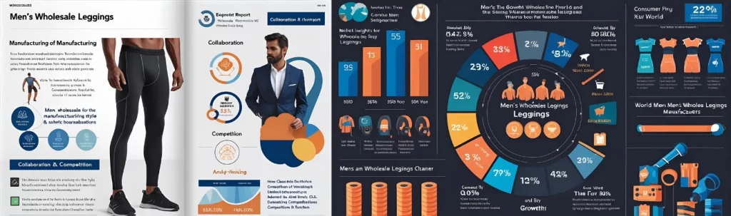 RYZEAL SOURCING infographic and visual on men's wholesale leggings market trends, collaboration strategies, and consumer insights.