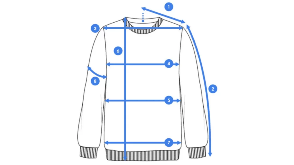 Sweatshirt measurement diagram showing key size points