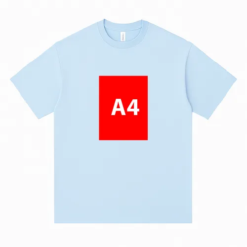 T-shirt with A4-sized centered print on the full front area