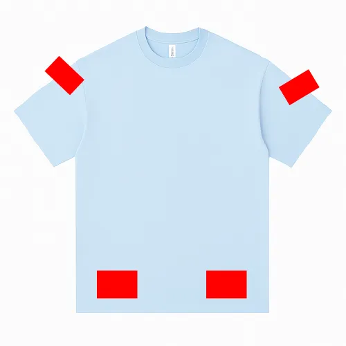 T-shirt with prints on both shoulders and lower front corners