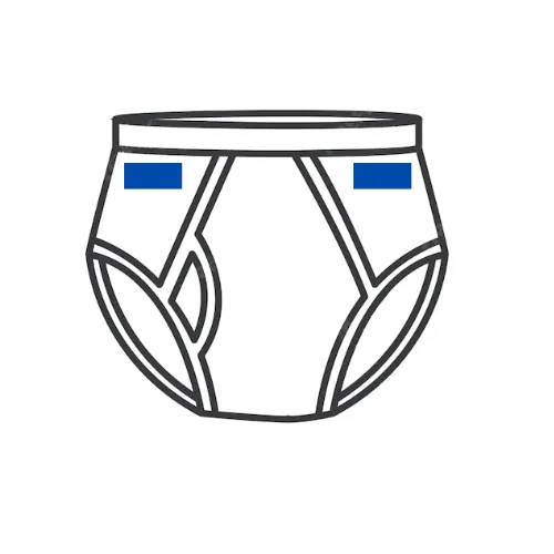 Men's briefs with horizontal prints on both left and right front waistband panels