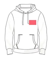 Hoodie logo position 3 illustration for men’s, women’s, and kids’ hoodies by RYZEAL, an apparel manufacturing and sourcing company in Bangladesh