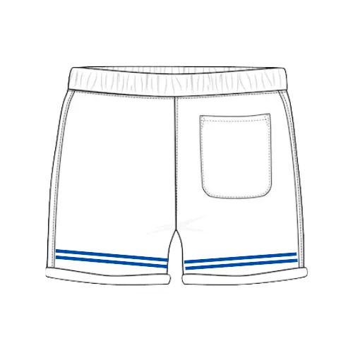 Shorts with dual horizontal stripe prints along the back hem