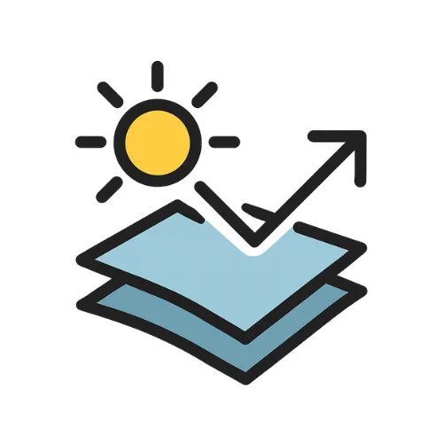 Sunproof fabric icon with sun and rays reflecting off textile surface