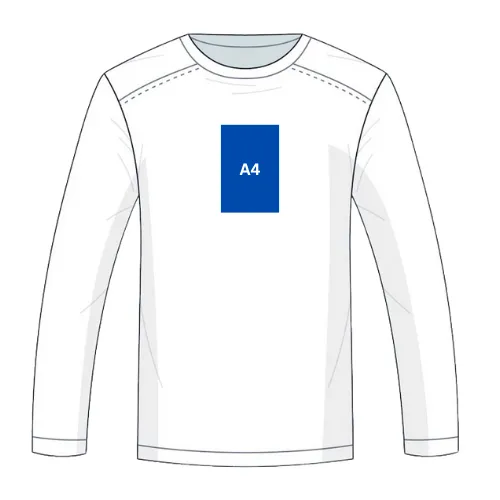 Men's sweatshirt with A4-sized print centered at the upper chest