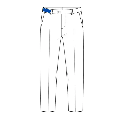 trousers with horizontal print at the right waistband side