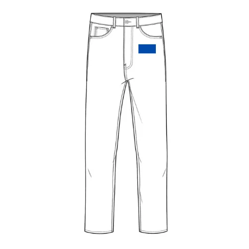 Denim print position 1 showing front waist panel placement by RYZEAL, an apparel manufacturing and sourcing company in Bangladesh