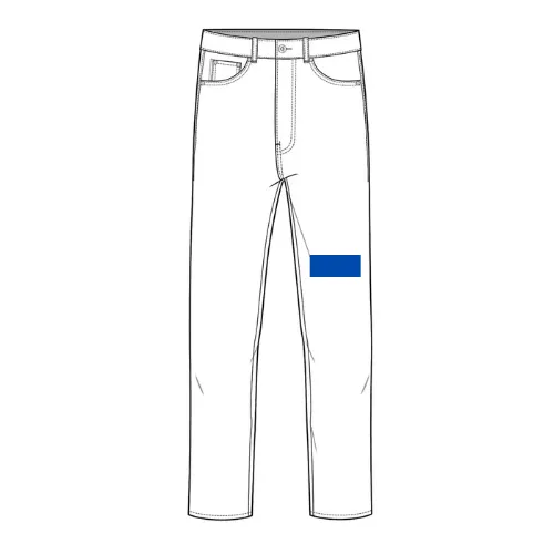 Denim print position 13 showing side thigh placement on front leg by RYZEAL, an apparel manufacturing and sourcing company in Bangladesh