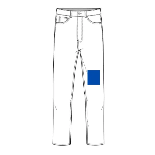 Denim print position 14 showing thigh area placement on front leg by RYZEAL, an apparel manufacturing and sourcing company in Bangladesh