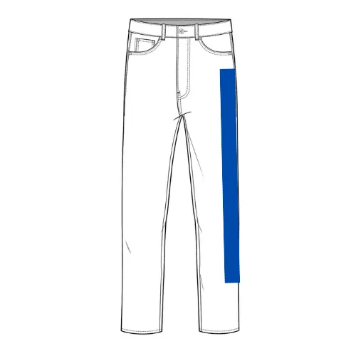 Denim print position 2 showing extended side-leg panel on front by RYZEAL, an apparel manufacturing and sourcing company in Bangladesh