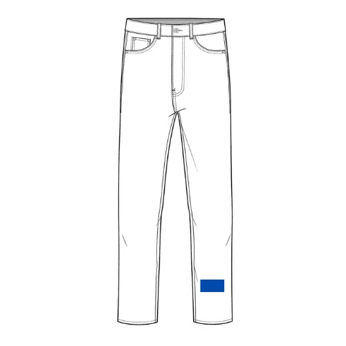 Denim print position 3 showing lower front leg side placement by RYZEAL, an apparel manufacturing and sourcing company in Bangladesh