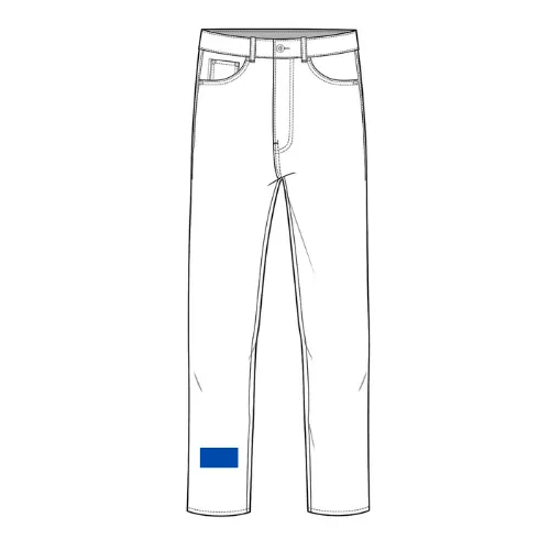 Denim print position 7 showing lower front leg placement by RYZEAL, an apparel manufacturing and sourcing company in Bangladesh