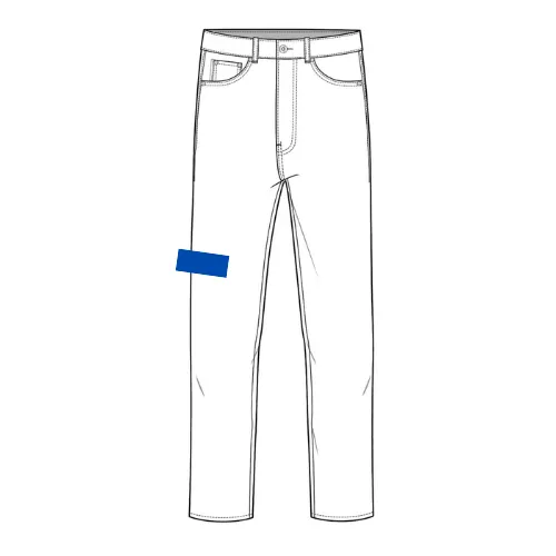 Denim print position 9 showing angled outer thigh placement by RYZEAL, an apparel manufacturing and sourcing company in Bangladesh