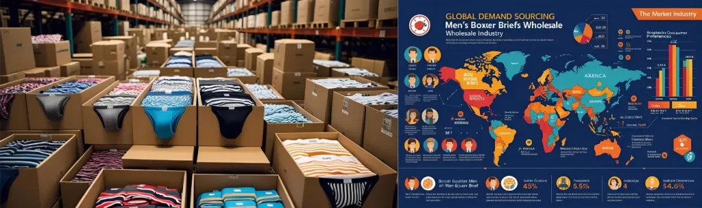 Global sourcing trends and demand map for men’s boxer briefs with warehouse stock image