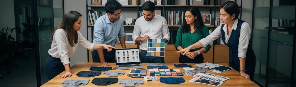 Team discussing sourcing challenges and solutions in men's briefs wholesale by RYZEAL. Team discussing sourcing challenges and solutions in men's briefs wholesale by RYZEAL.