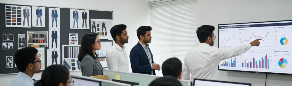 Team presentation on innovation and growth strategies in men’s trousers wholesale manufacturing