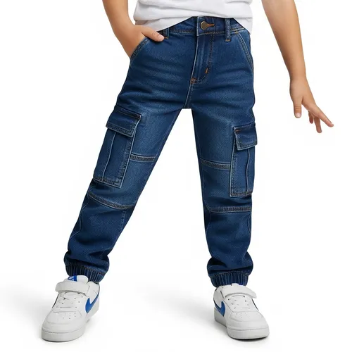 Kids cargo denim jeans manufactured by RYZEAL SOURCING in Bangladesh, top denim jeans manufacturer for kids.