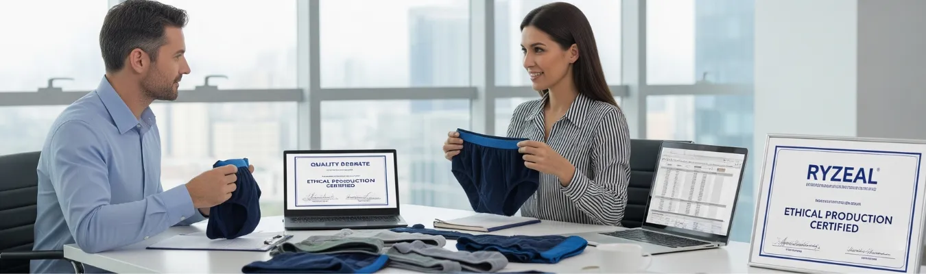 RYZEAL quality control and ethical production certification in men's briefs wholesale.