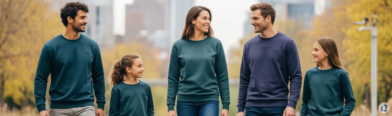 Men Women Kids in sweatshirts symbolizing quality control compliance and ethical apparel production by RYZEAL SOURCING Bangladesh