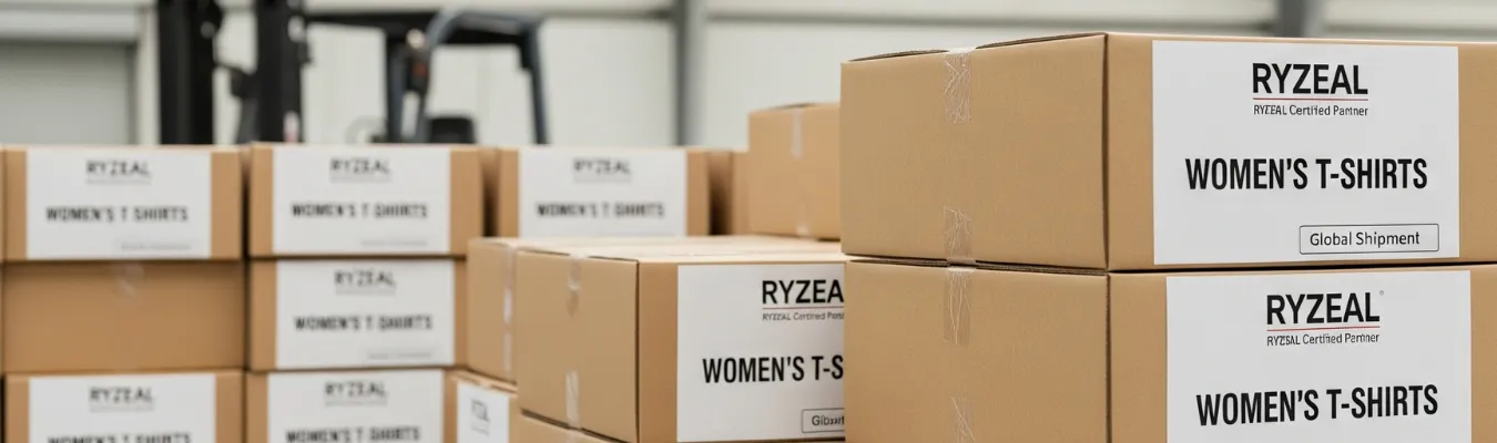 RYZEAL wholesale women’s t-shirts packaging with focus on quality control and compliance.