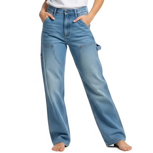 Carpenter style wholesale jeans for women with utility pockets, produced by RYZEAL SOURCING in Bangladesh.