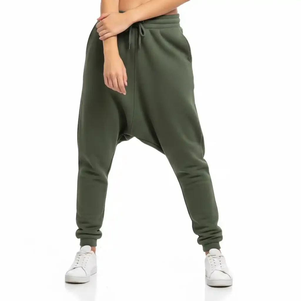 Drop crotch women’s sweatpants manufactured by RYZEAL SOURCING in Bangladesh, designed for edgy streetwear and comfort.