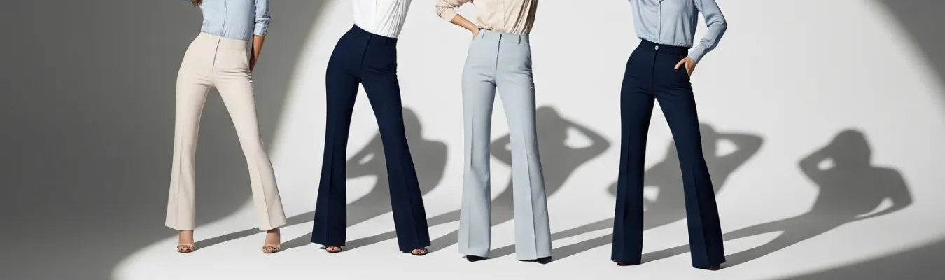 Women’s trousers in different shades displayed on mannequins, symbolizing market diversity and evolving fashion trends in women’s trouser manufacturing.