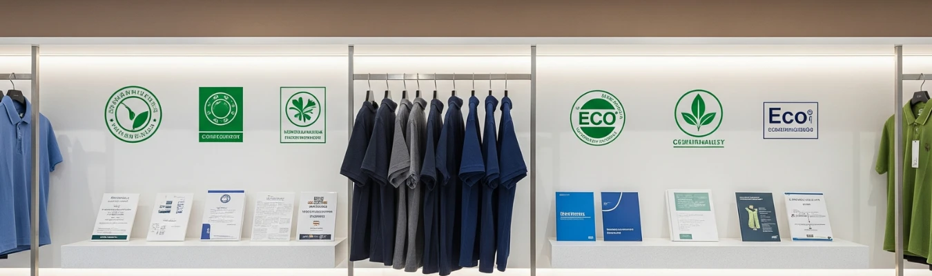 Eco-friendly kids polo shirts with compliance certificates on display, representing RYZEAL’s ethical production as Kids Polo Shirts Manufacturer in Bangladesh