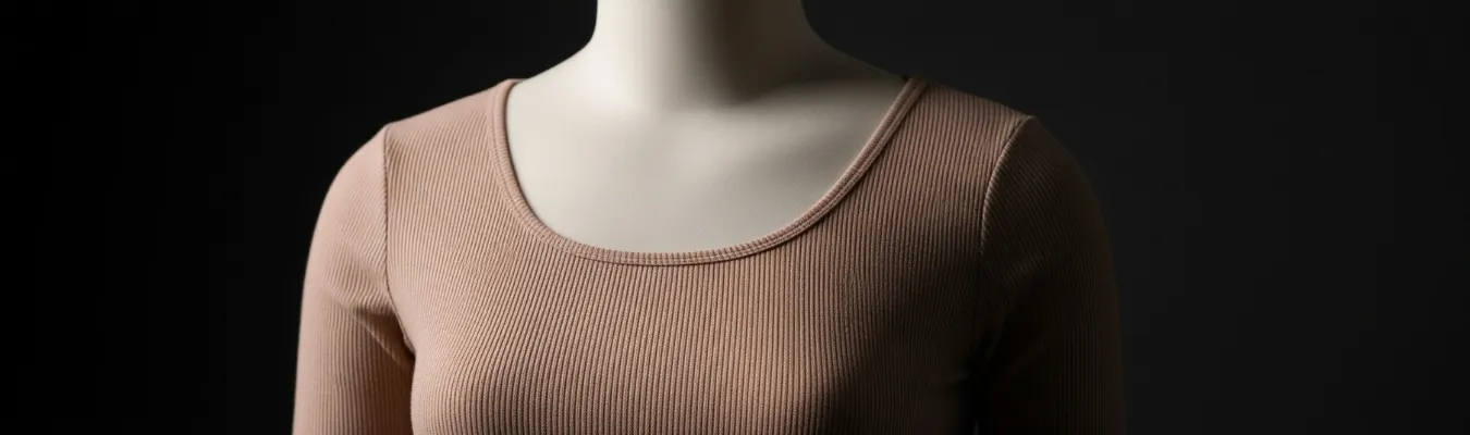 Women's wholesale crop top supplier mannequin wearing ribbed beige crop top by RYZEAL SOURCING.