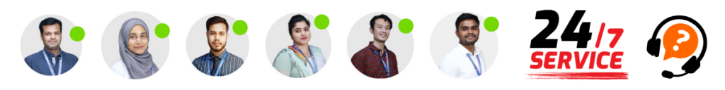 RYZEAL Sourcing team support banner showing real support agents and 24/7 customer service availability.