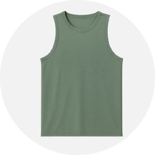 Men’s tank top product icon presenting custom tank top manufacturing by RYZEAL Sourcing.