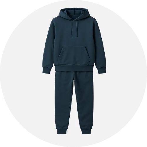 Men’s tracksuit product icon showing matching jacket and pants options manufactured by RYZEAL Sourcing.