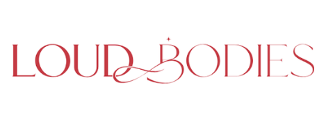 LOUD BODIES brand logo in pink serif typography