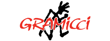 Logo of GRAMICCI brand in red text with climber graphic