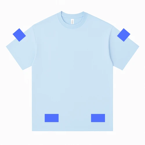 Men’s t-shirt showing mixed front and sleeve placement areas for print and embroidery developed by RYZEAL Sourcing.