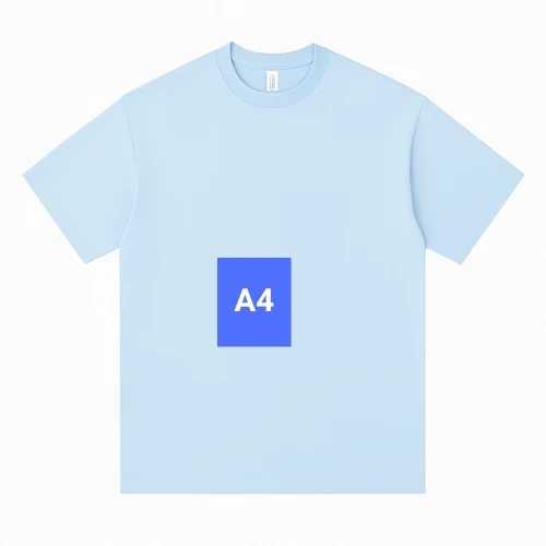 Front part men’s t-shirt template showing another print and embroidery layout offered by RYZEAL Sourcing in Bangladesh.