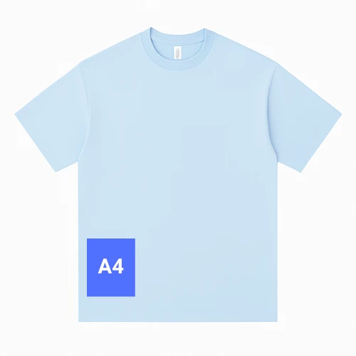 Template showing front view men’s t-shirt print and embroidery layout by RYZEAL Sourcing, Men’s T-shirt Clothing Manufacturers.