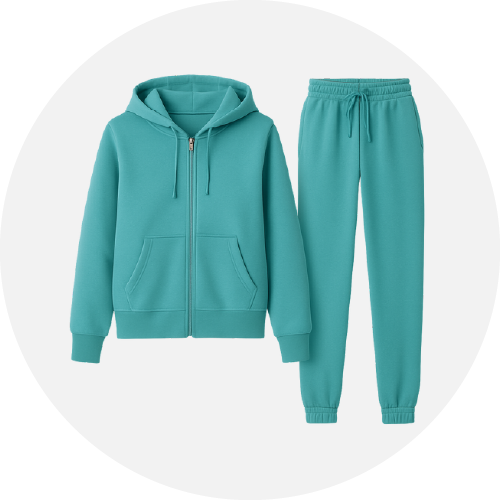 Women’s tracksuit product icon showing full-set activewear options manufactured by RYZEAL Sourcing.