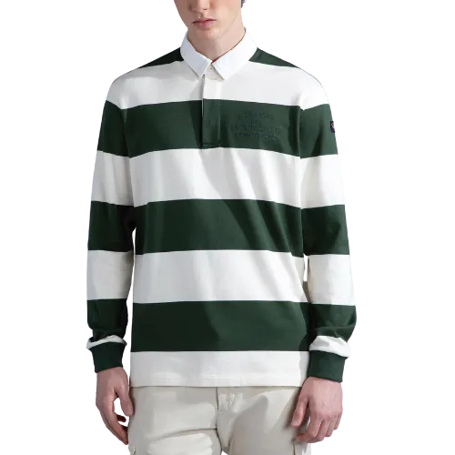 Striped rugby polo shirt representing classic heritage design by RYZEAL Sourcing.