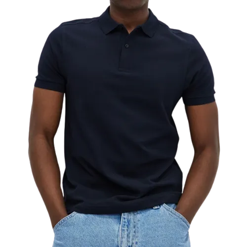 Slim-fit men’s polo shirt emphasizing a tailored silhouette by RYZEAL Sourcing.
