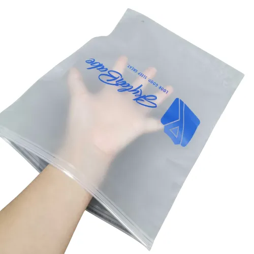 Custom printed polybags for branded garment packaging.